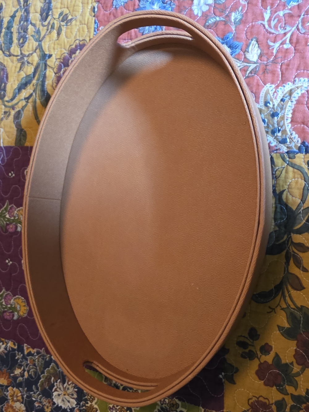 Threshold Shagreen Leather-Look Oval Serving Tray in Tan